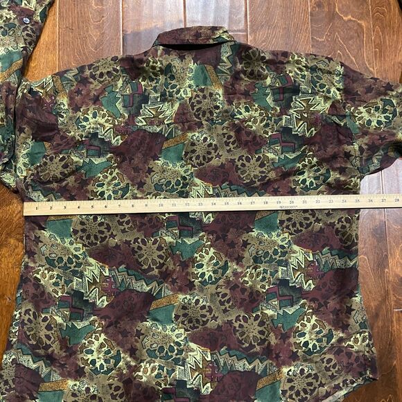 Chiamare Vintage Abstract Geometric Multicolor Silk Button Down Shirt Men's L - Picture 8 of 9